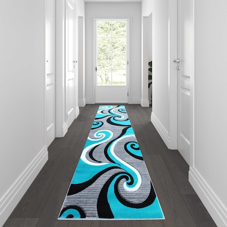 Flash Furniture Turquoise 3' x 10' Modern Plush Abstract Area Rug KP-RG952-310-TQ-GG
